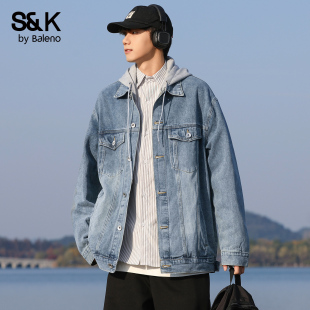 复古潮牌百搭工装 时尚 夹克上衣YS 春夏牛仔外套男新款 班尼路SK美式