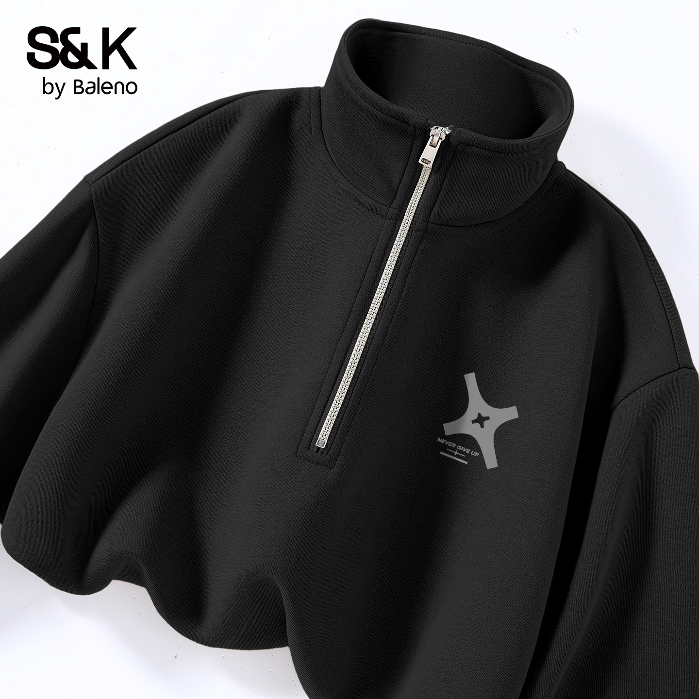 班尼路S&K黑色半开襟立领卫衣男