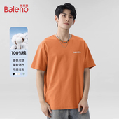短袖 班尼路男士 简约风潮牌字母半袖 橘色圆领男款 纯棉t恤夏季 新款