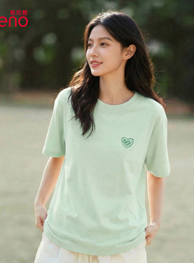 班尼路水绿色圆领短袖T恤女2026春夏新款小个子宽松休闲运动上衣Q