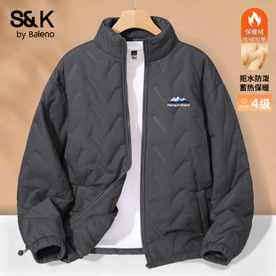 大码 男士 外套加绒厚夹克男A 新款 班尼路S&K立领防寒保暖棉服男冬季