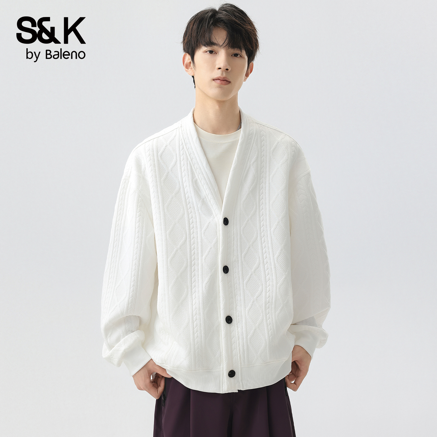 班尼路SK2025春秋新款宽松开衫卫衣菱格休闲慵懒风显瘦男士外套YS