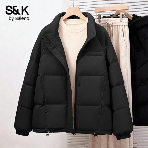 班尼路S&K系列立领短款羽绒服女2025冬季新款加绒保暖面包服外套Q