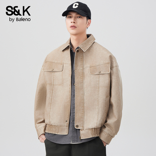 夹克YS 机车服男士 班尼路SK2026春夏潮流宽松皮衣外套复古时尚 短款