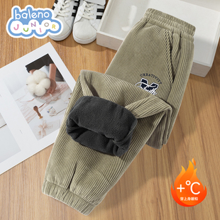 班尼路男童加绒裤子冬季男孩一体绒保暖裤儿童棉裤加厚灯芯绒裤P