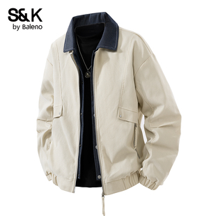 风宽松休闲外套百搭男YS 工装 班尼路SK美式 复古翻领夹克男2026新款