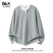 新款 班尼路S&K灰色日系长袖 t恤男2026春季 宽松休闲假两件上衣潮A