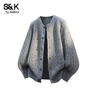 圆领保暖慵懒风针织衫 班尼路SK美式 春季 毛衣男士 外套YS 绞花纹开衫