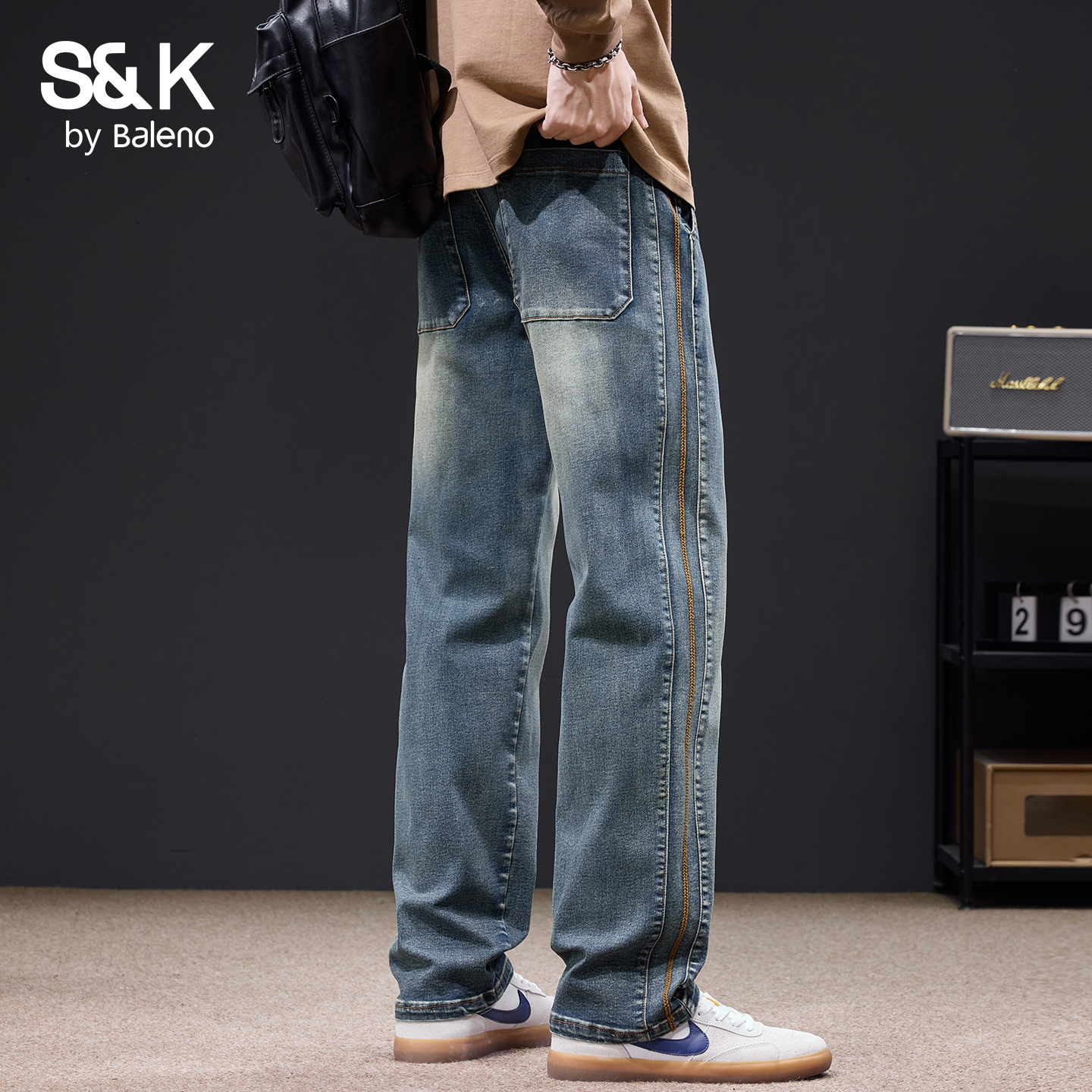 班尼路SK美式复古潮牌牛仔裤男士