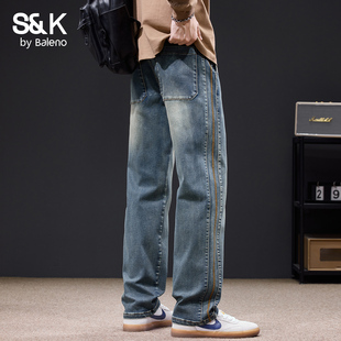 复古潮牌牛仔裤 直筒宽松阔腿休闲裤 男士 新款 子MS 秋季 班尼路SK美式