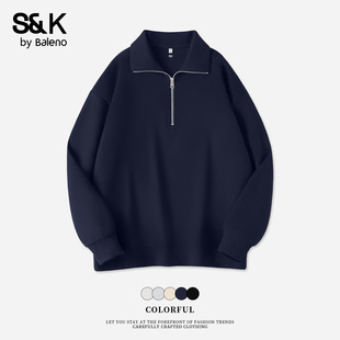 班尼路S&K系列蓝色翻领卫衣外套女2025秋季新款宽松早秋无帽上衣H