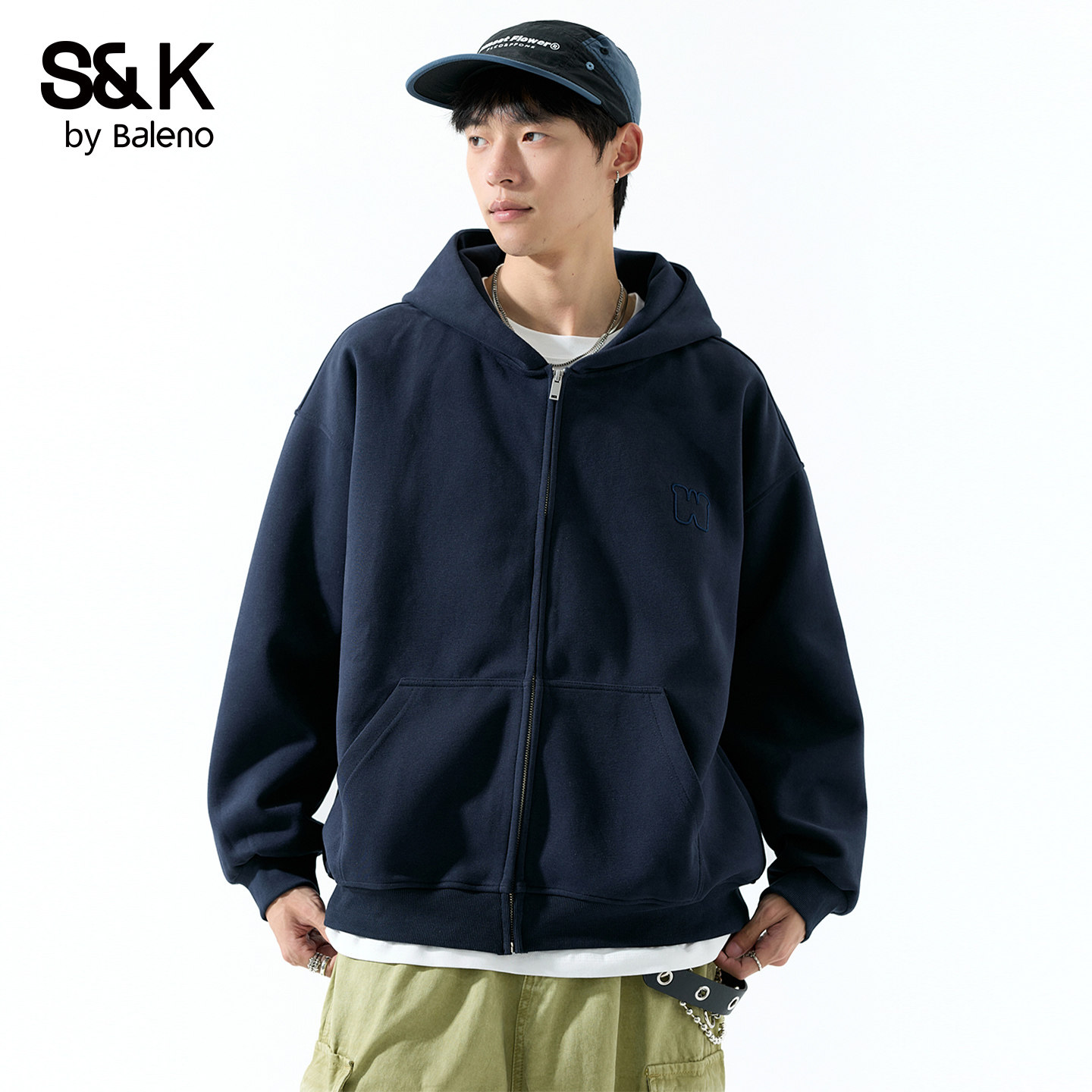 班尼路SK潮牌美式开衫连帽卫衣男