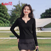 女春夏新款 小个子短款 修身 班尼路黑色v领内搭打底衫 长袖 t恤上衣M