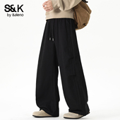 班尼路SK美式 百搭YS 垂感直显瘦筒长裤 街头休闲风宽松阔腿裤 男春季
