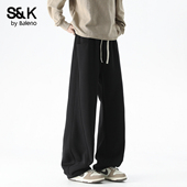 班尼路SK简约运动阔腿裤 子男YS 百搭长裤 男宽松直筒抽绳休闲裤 春季