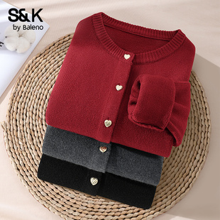 班尼路S&K系列小香风毛衣外套秋冬季女款加厚圆领针织衫开衫上衣M