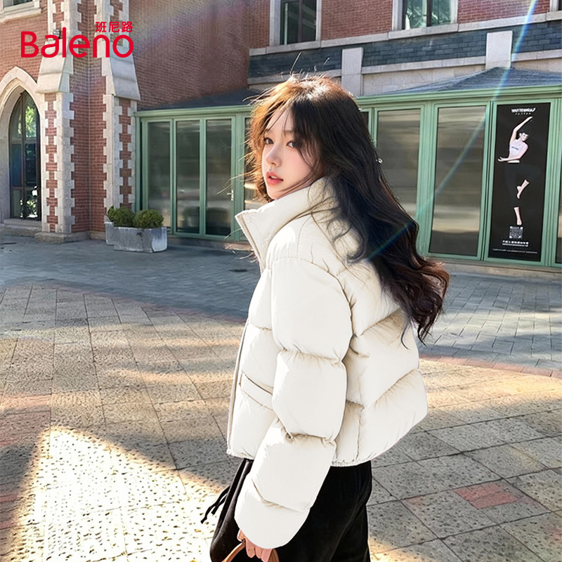 班尼路短款面包服女装外套2025新款棉服保暖厚棉衣冬季夹棉外套M