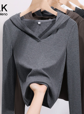 班尼路S&K系列灰色连帽打底衫女款2026春季新款内搭上衣长袖t恤H
