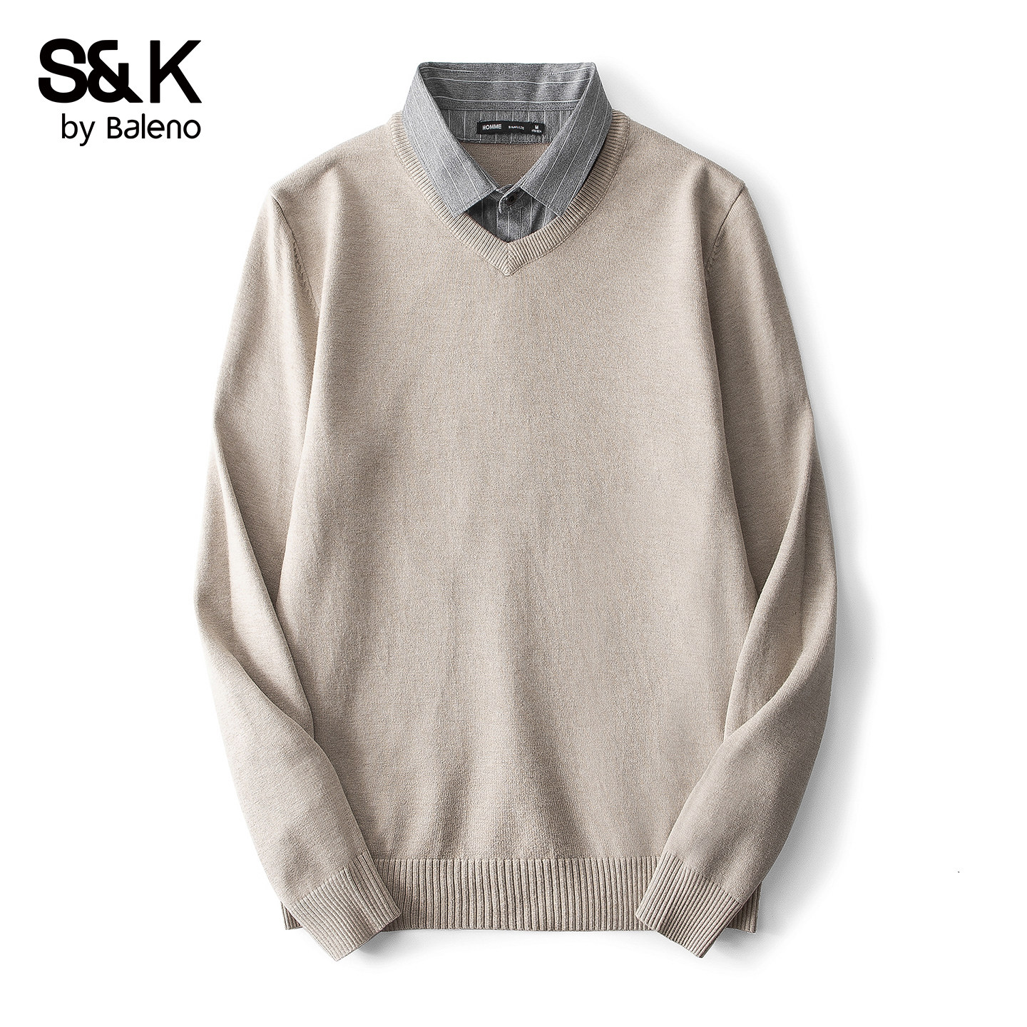 班尼路SK男士假两件衬衫领针织衫2026春季新款休闲风毛衣上衣男YS