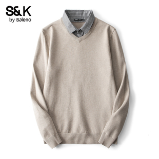 新款 班尼路SK男士 2026春季 领针织衫 休闲风毛衣上衣男YS 假两件衬衫