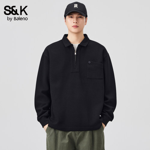 班尼路SK秋季男半拉链加绒POLO衫