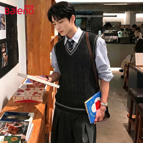 班尼路学院风V领针织马甲男秋冬