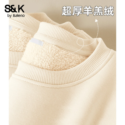 班尼路S&K系列复合羊羔绒圆领卫衣女款2025秋冬新款加厚保暖上衣Q