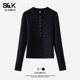 班尼路S&K系列黑色长袖 上衣H 内搭打底衫 女t恤2026新款 秋开扣修身