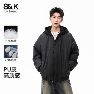 美式 班尼路PU皮工装 2025新款 冬季 潮牌情侣鸭绒厚外套E 羽绒服男士