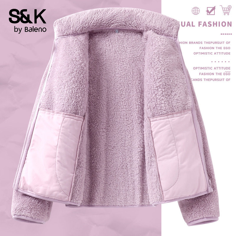 列紫色立领摇粒绒外套保暖卫衣