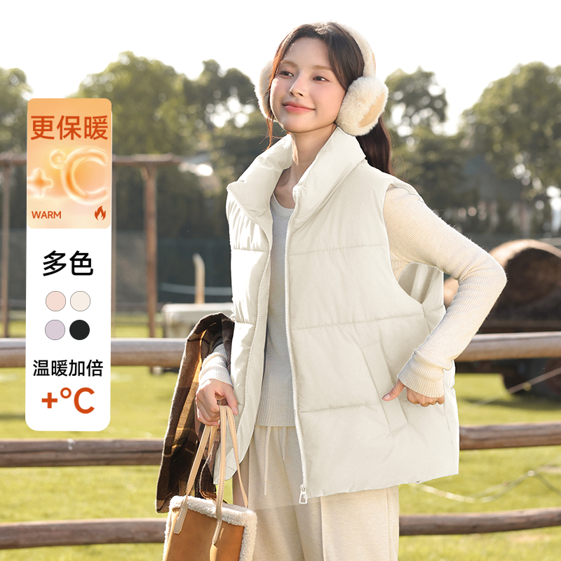 班尼路白色棉马甲女2025秋冬新款韩系外搭背心宽松保暖坎肩外套Q