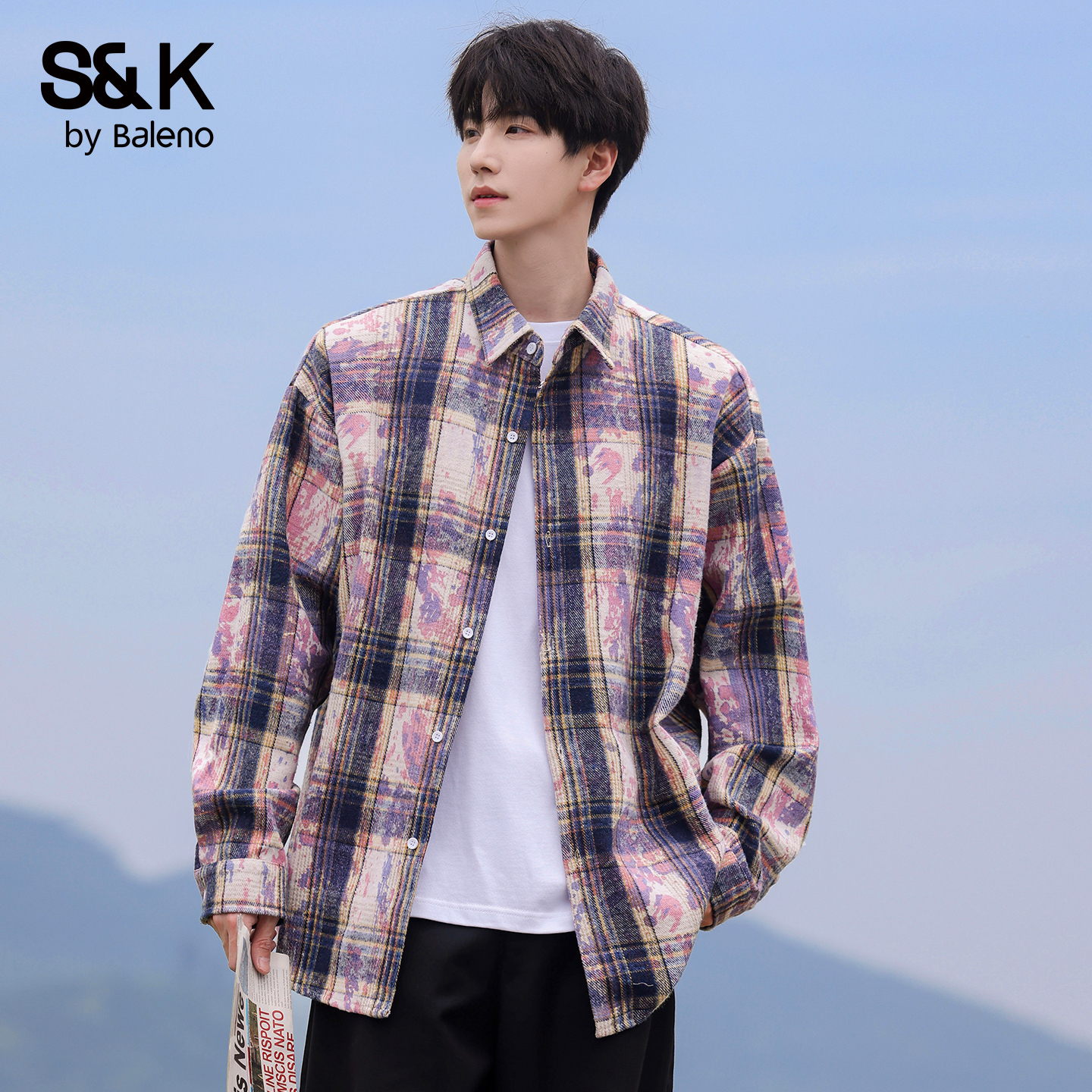 班尼路SK扎染格子衬衫男秋季新款