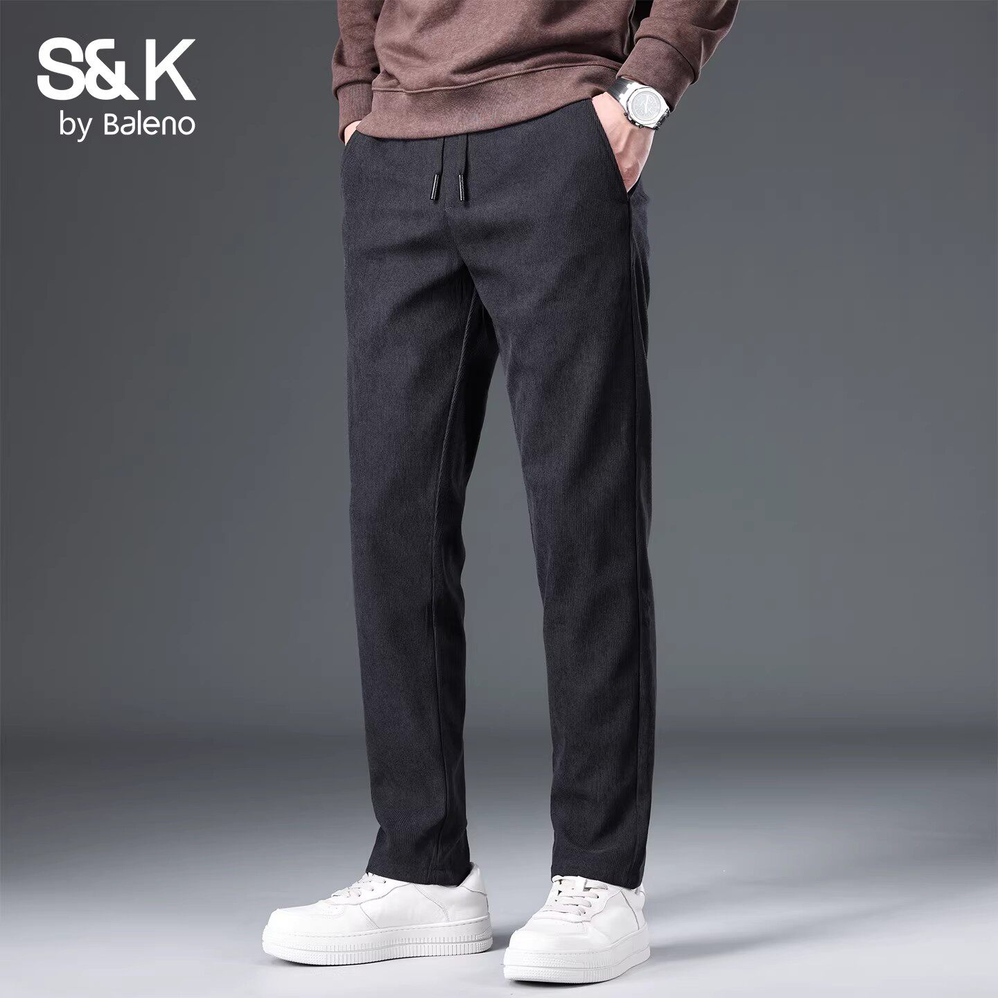 班尼路SK灯芯绒休闲裤男士春夏季商务宽松直筒弹力百搭长裤子男YS