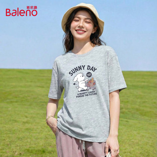 小众有设计感减龄印花上衣H t恤女2026夏季 班尼路美式 复古纯棉短袖