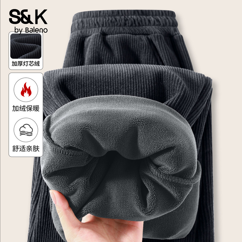 班尼路S&K系列灯芯绒窄版直筒裤女款冬季新款高腰加绒保暖阔腿裤Q