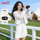 班尼路白色防晒套装 女N 防晒服高腰半身短裙两件装 女春夏新款 短款