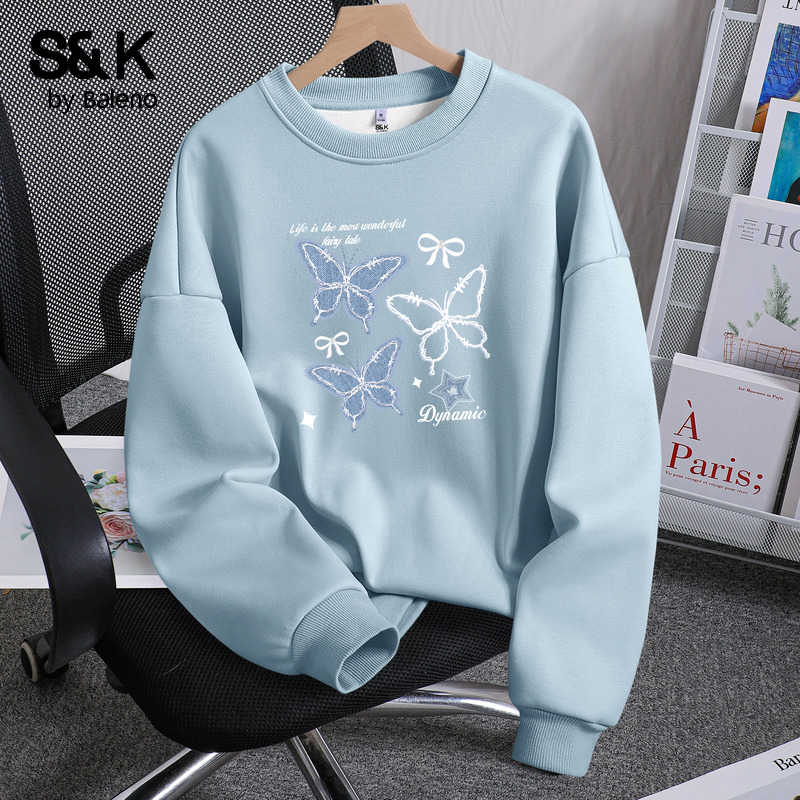 班尼路S&K系列蓝色卫衣外套女2025秋季新款宽松落肩巨好看的上衣H