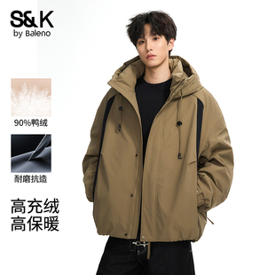 潮牌鸭绒面包厚外套男款 班尼路撞色羽绒服男士 美式 2025新款 冬季