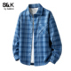 班尼路SK美式 衬衣百搭宽松上衣YS 高级感长袖 复古格子衬衫 男春秋季