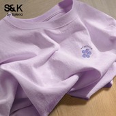 班尼路S&K系列纯棉短袖 上衣M 圆领印花休闲宽松半袖 t恤女夏季 大码