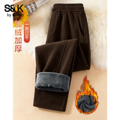 班尼路S&K系列咖色灯芯绒阔腿裤 加绒宽松慵懒休闲裤 女款 秋冬新款