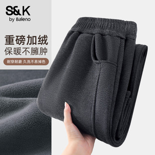 班尼路S&K系列黑色毛呢人字纹休闲裤子女2025冬季新款加厚阔腿裤H