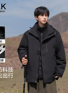 班尼路黑色冲锋夹克男款秋冬2026新款三合一可拆卸防风衣服外套E