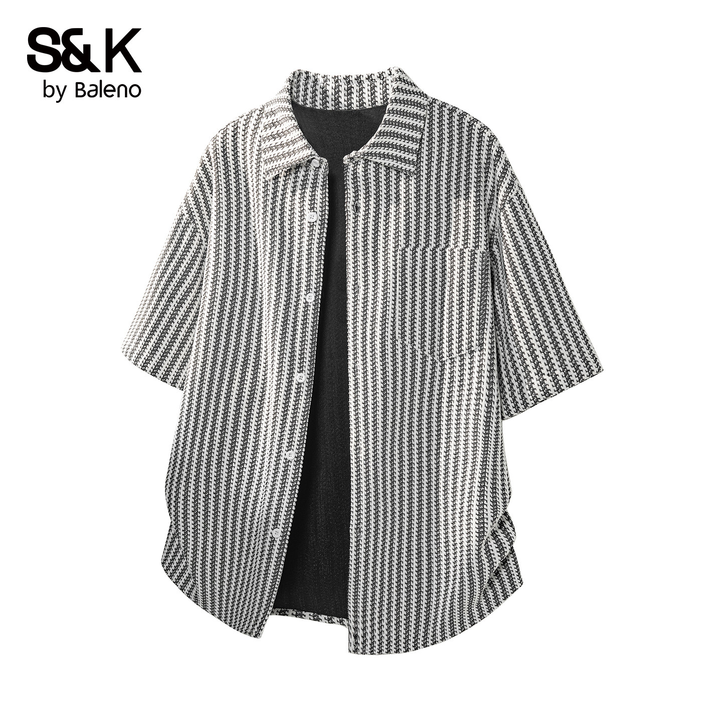 班尼路SK鱼骨纹短袖衬衫男士夏季2026新款潮牌宽松休闲开衫外套YS