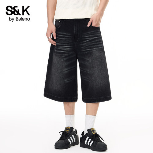 班尼路SK夏季复古水洗牛仔短裤男
