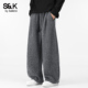 休闲裤 男士 秋冬季 班尼路SK美式 复古纹理宽松直筒阔腿拖地长裤 子YS