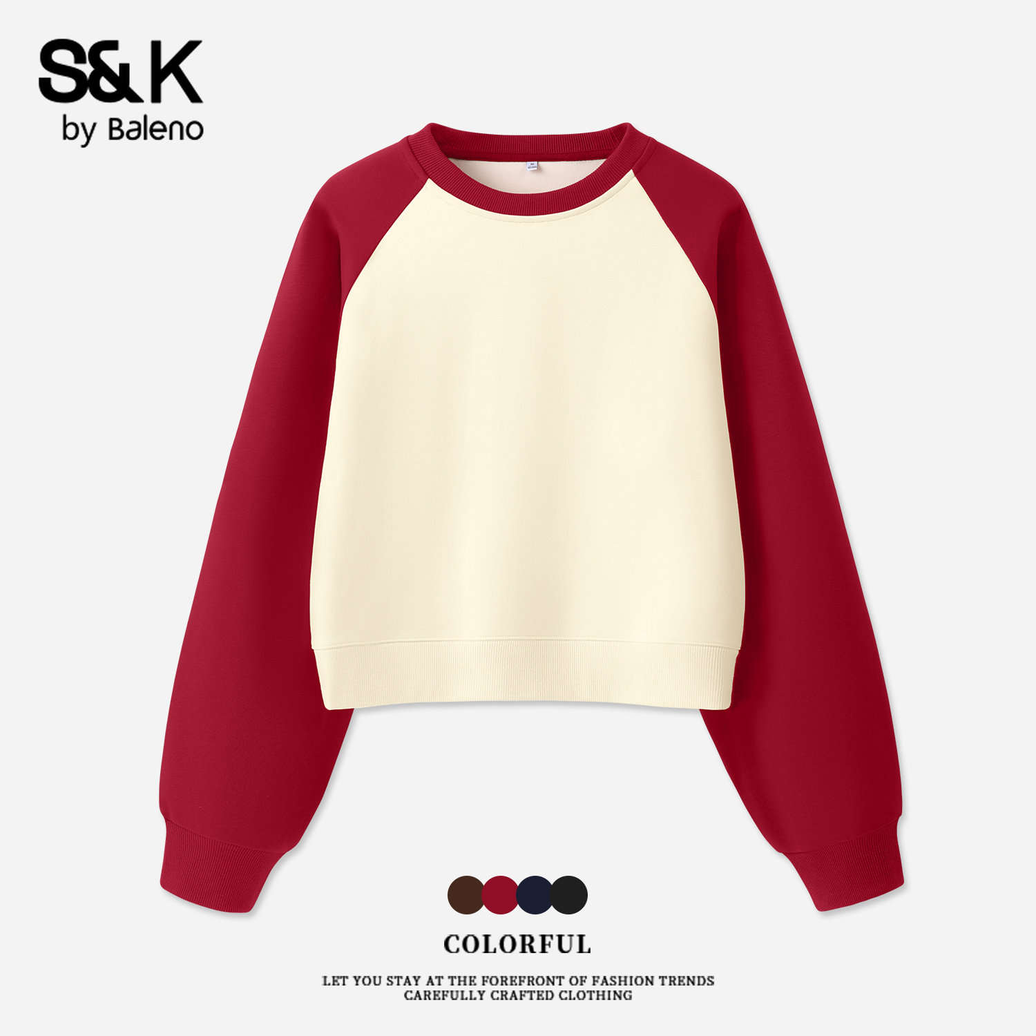 班尼路S&K系列撞色卫衣女2026新款秋季短款圆领套头内搭短款上衣M,女装/女士精品,卫衣/绒衫,淘宝优惠券,粉丝福利购,淘宝优惠卷