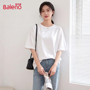 班尼路白色纯棉短袖t恤女款2026夏季新款小个子宽松内搭打底上衣H