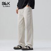 宽松潮牌百搭痞帅直筒阔腿长裤 班尼路SK美式 秋季 厚款 休闲裤 男士