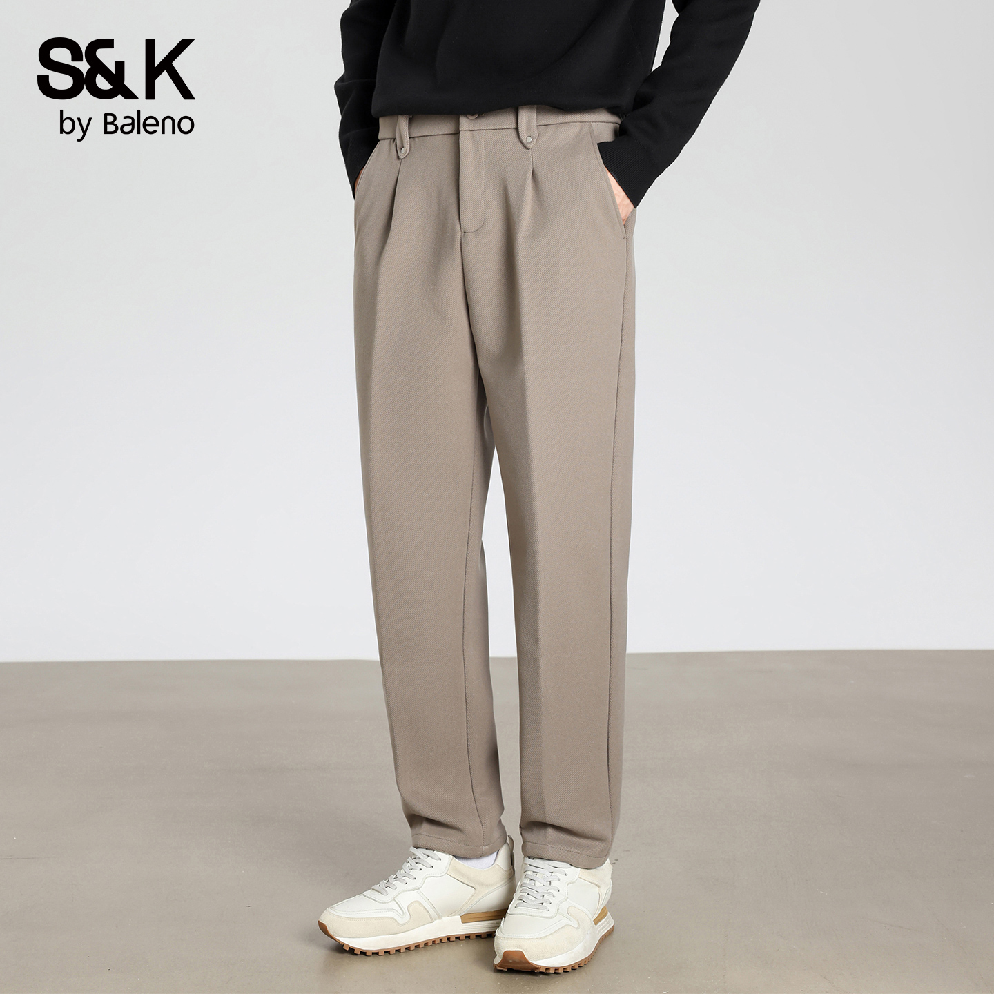 班尼路SK毛呢休闲裤男士秋冬新款